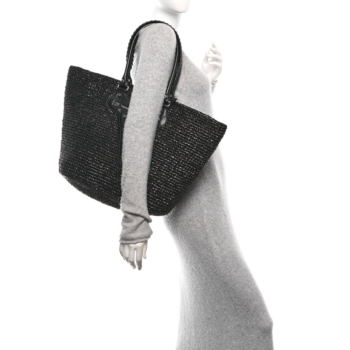 Raffia Woven Le Cagole Panier Tote Bag Black