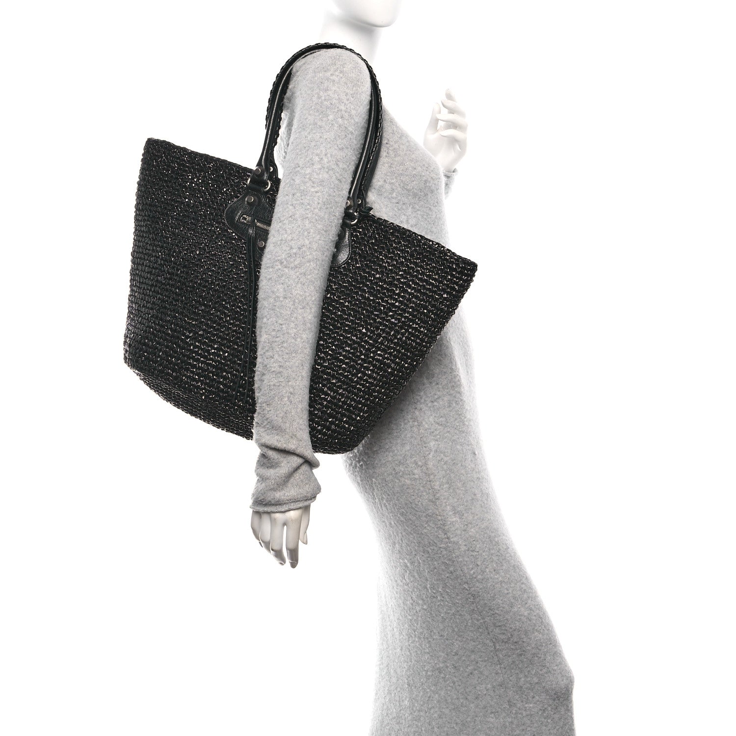 Balenciaga Raffia Woven Le Cagole Panier Tote Bag Black 2 of 9