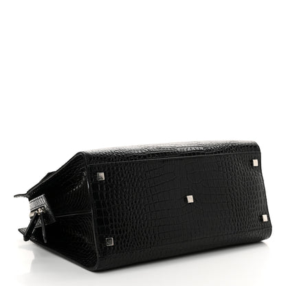 Saint Laurent Croc Calfskin Embossed Medium Uptown Tote Black 4 of 11
