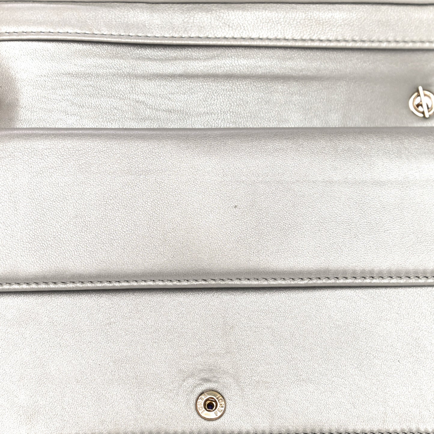 Metallic Nappa Logo Embossed Long Wallet On Chain Silver
