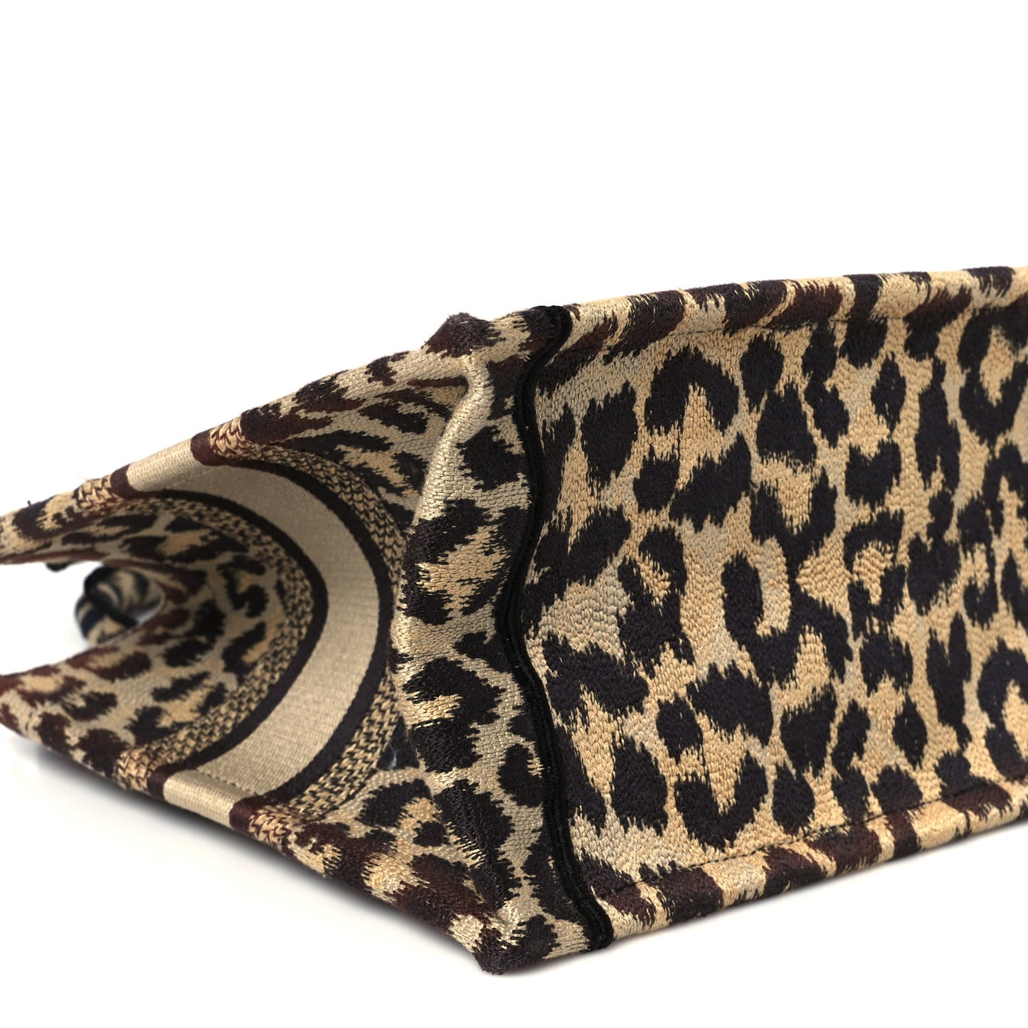 Canvas Mizza Embroidered Small Leopard Book Tote Beige