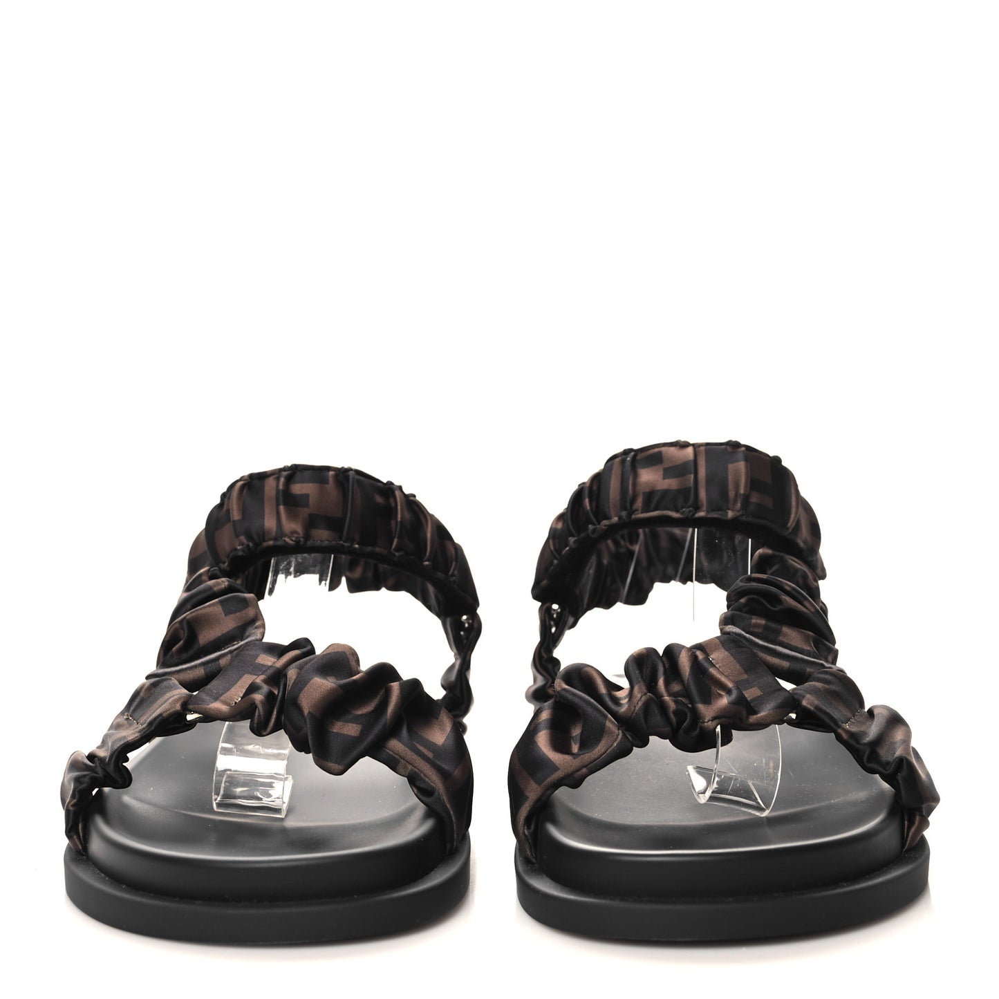 Satin FF Ruched Sandals 39.5 Tobacco Black