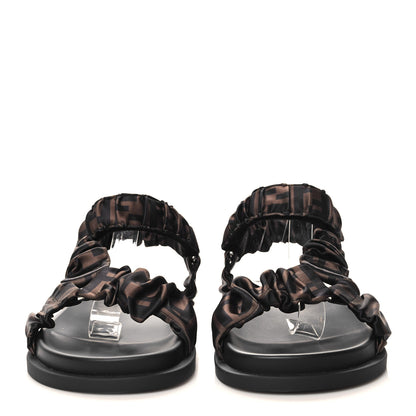 Fendi Satin FF Ruched Sandals 39.5 Tobacco Black 3 of 8
