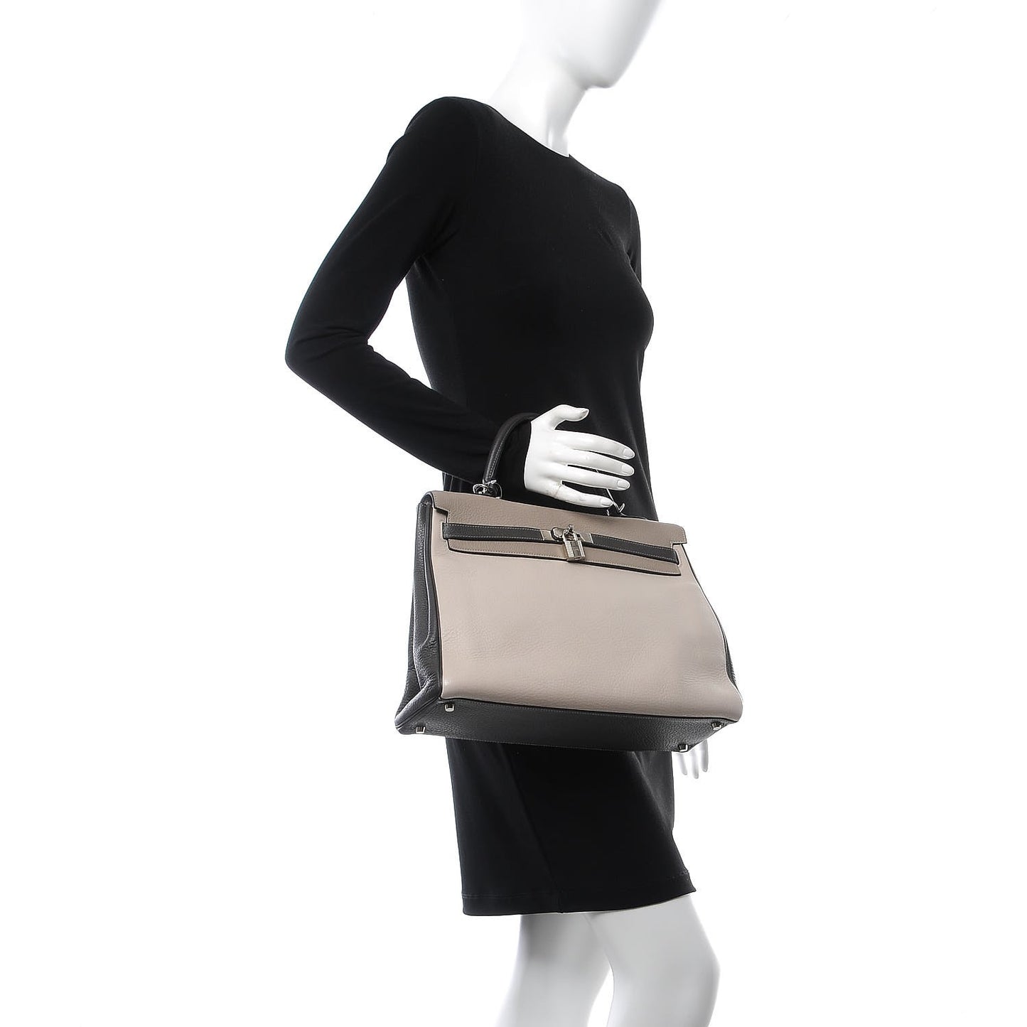 Taurillon Clemence Tri-color Kelly Retourne 35 Graphite Gris Tourterelle Gris Clair