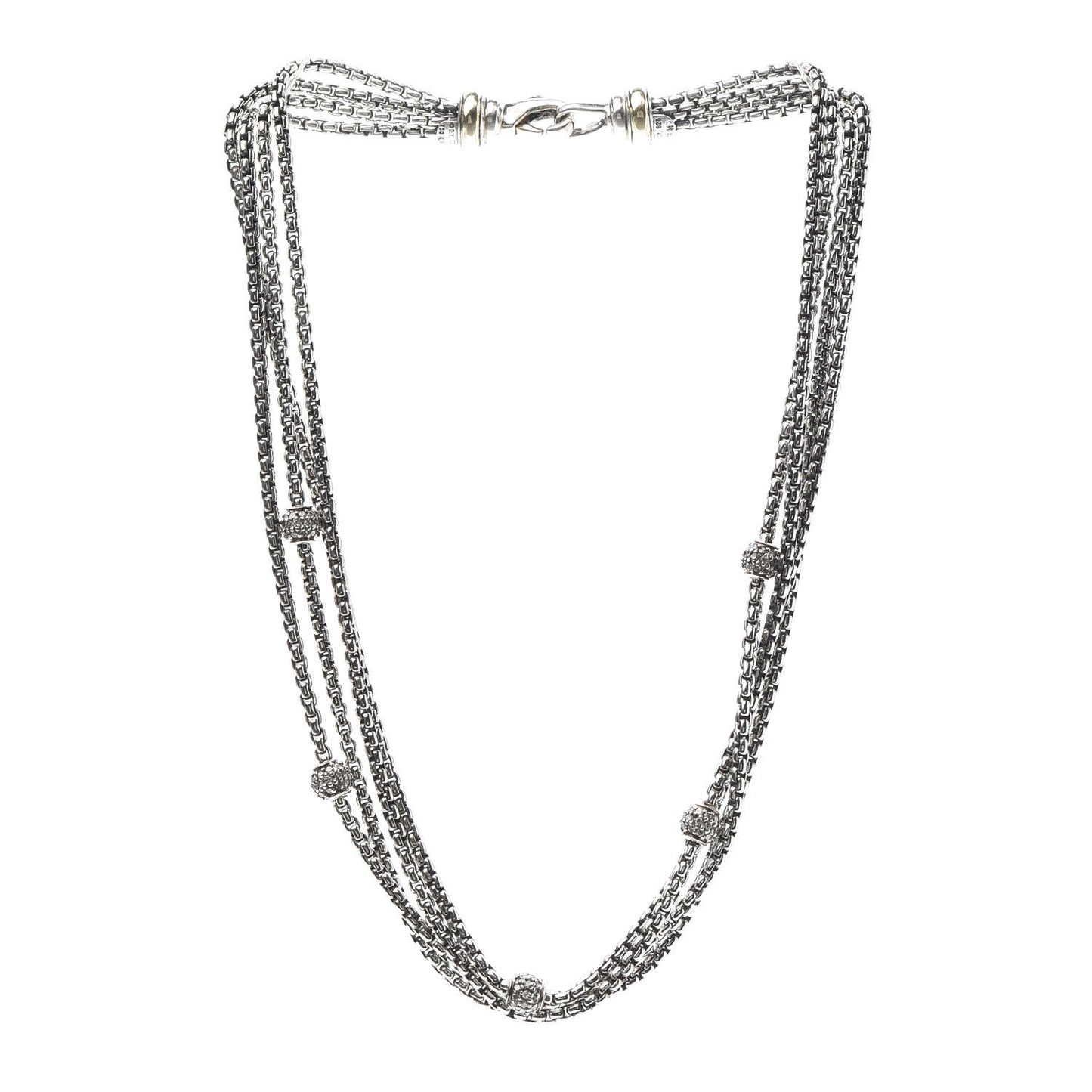 Sterling Silver 18K Yellow Gold Diamond Four-Row Ball Necklace