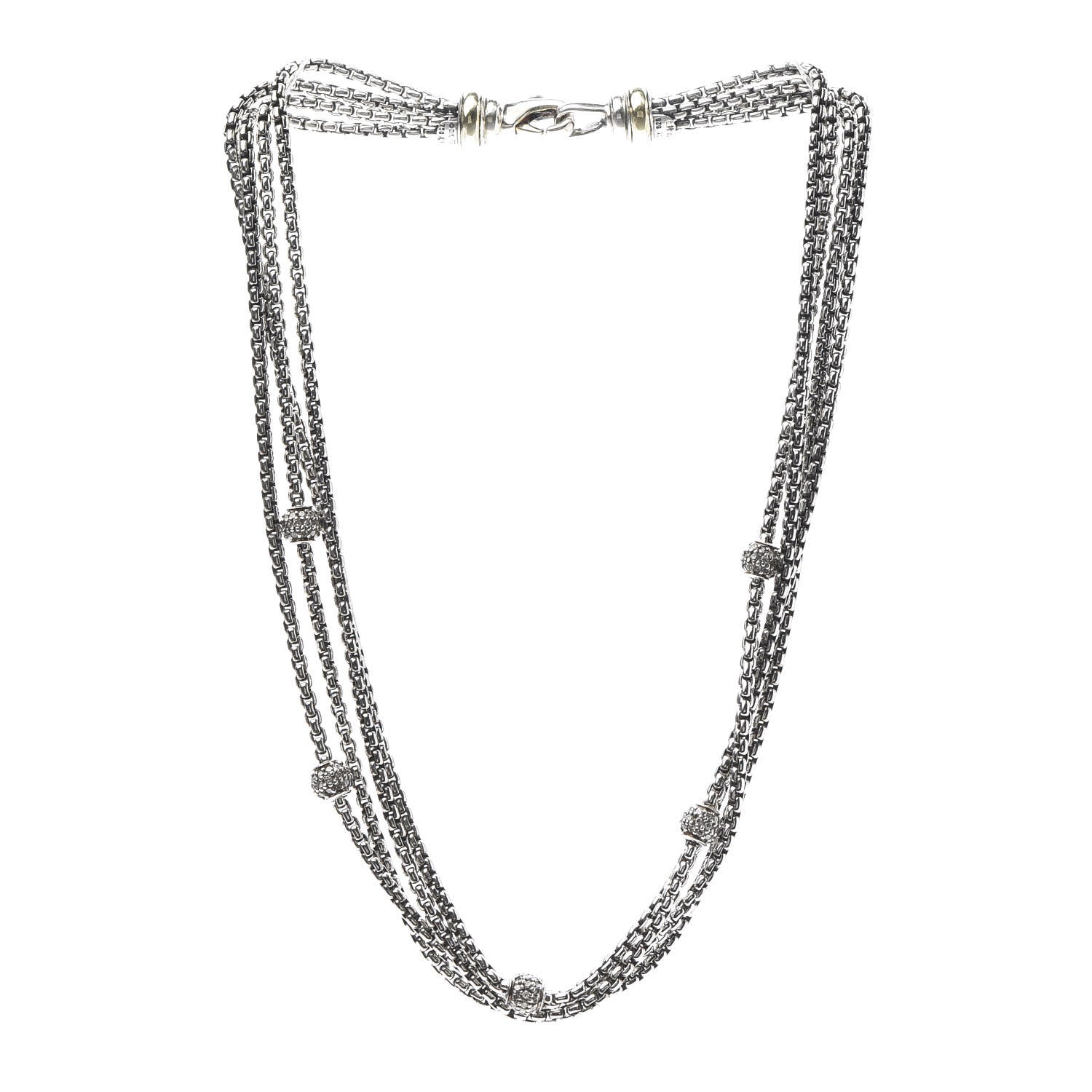 David Yurman Sterling Silver 18K Yellow Gold Diamond Four-Row Ball Necklace 3 of 7