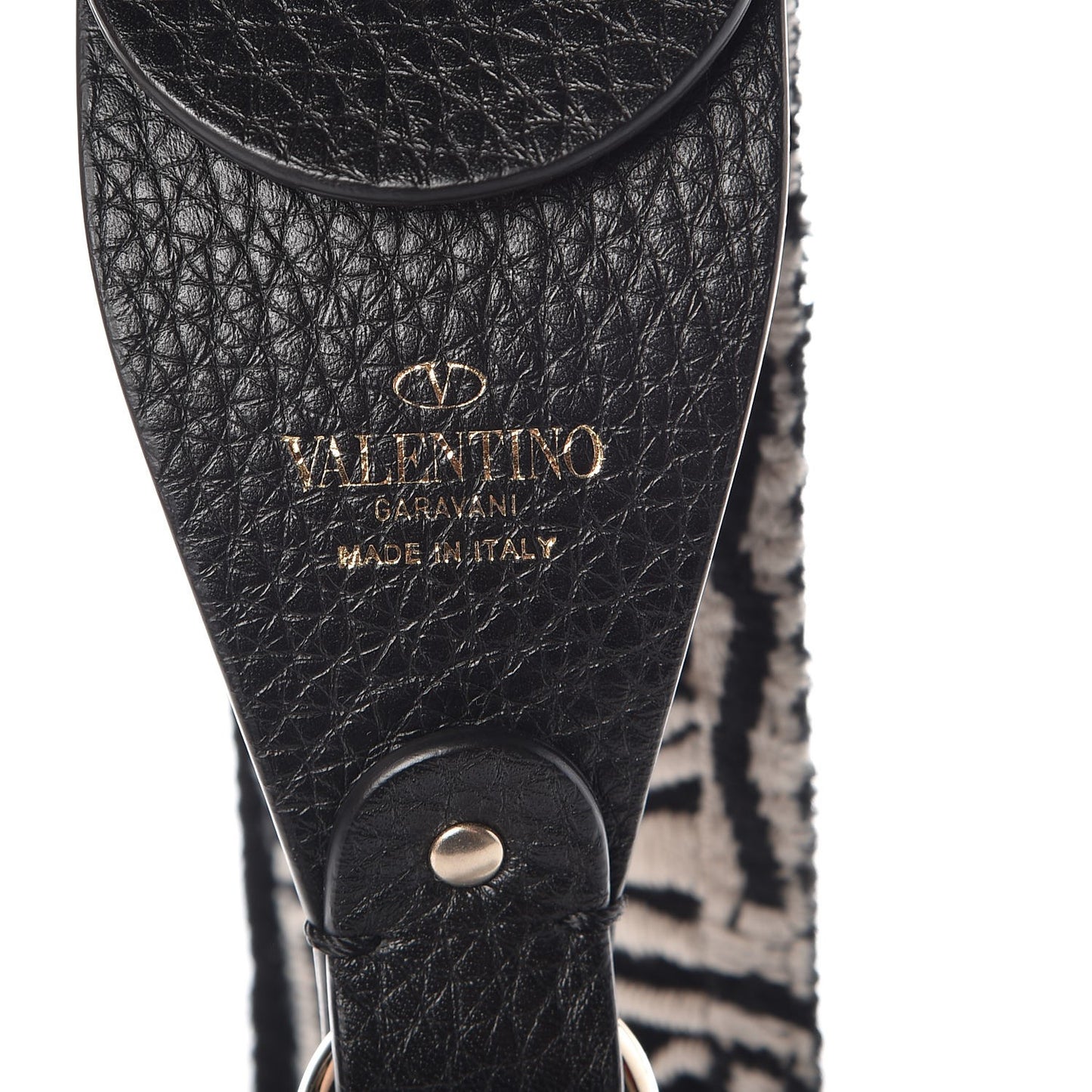 Canvas Zebra Embroidered Rockstud Guitar Strap Black White