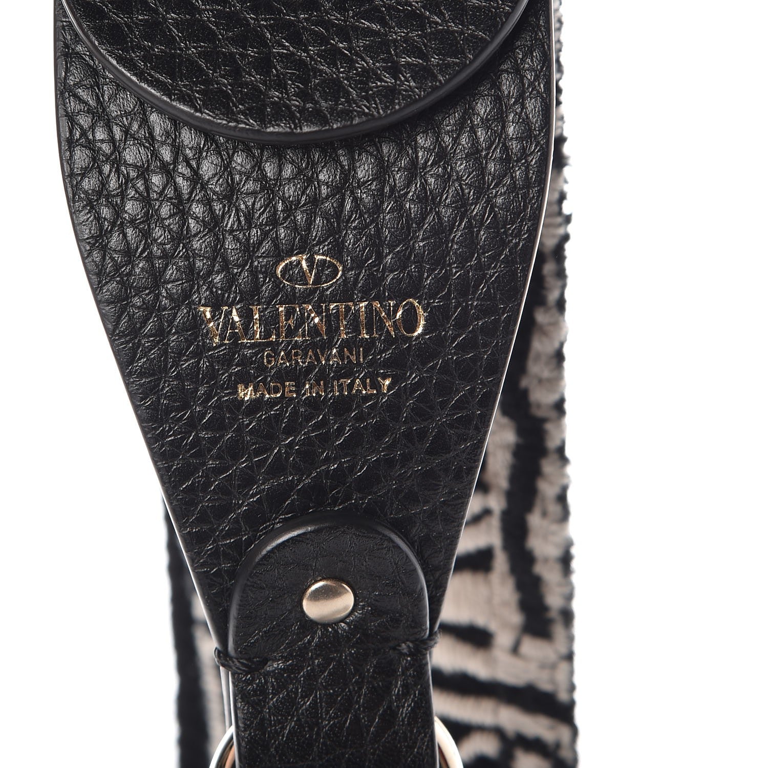 Valentino Garavani Canvas Zebra Embroidered Rockstud Guitar Strap Black White 3 of 4