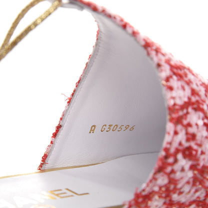Chanel Sequin Pointed Toe Mules 38 Red Gold 8 of 8