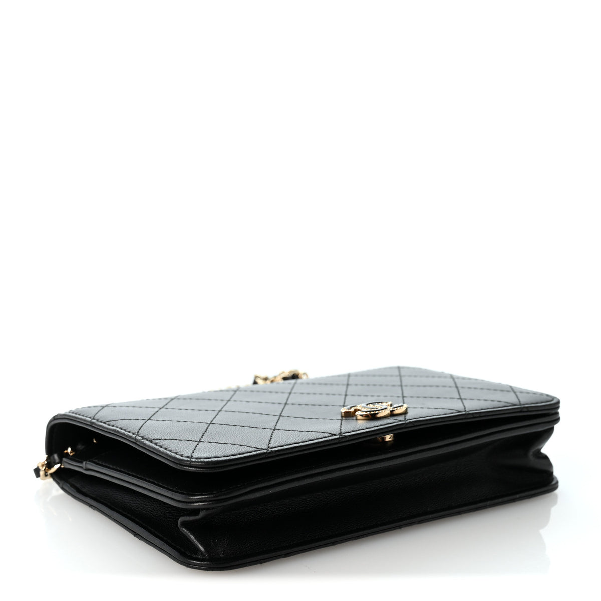 Chanel Lambskin Quilted Enamel CC Wallet on Chain WOC Black 3 of 11