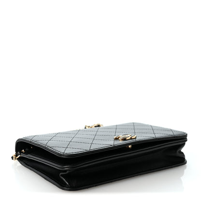 Chanel Lambskin Quilted Enamel CC Wallet on Chain WOC Black 3 of 11