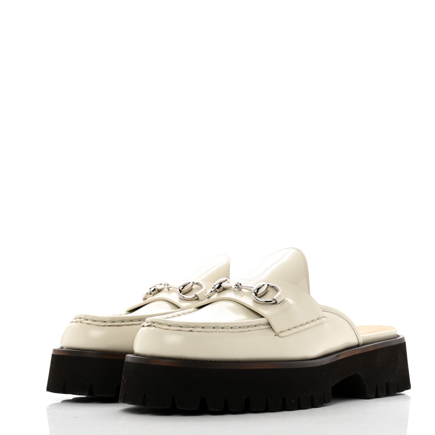 Cordovan Lux Horsebit Platform Mules 39 Mystic White