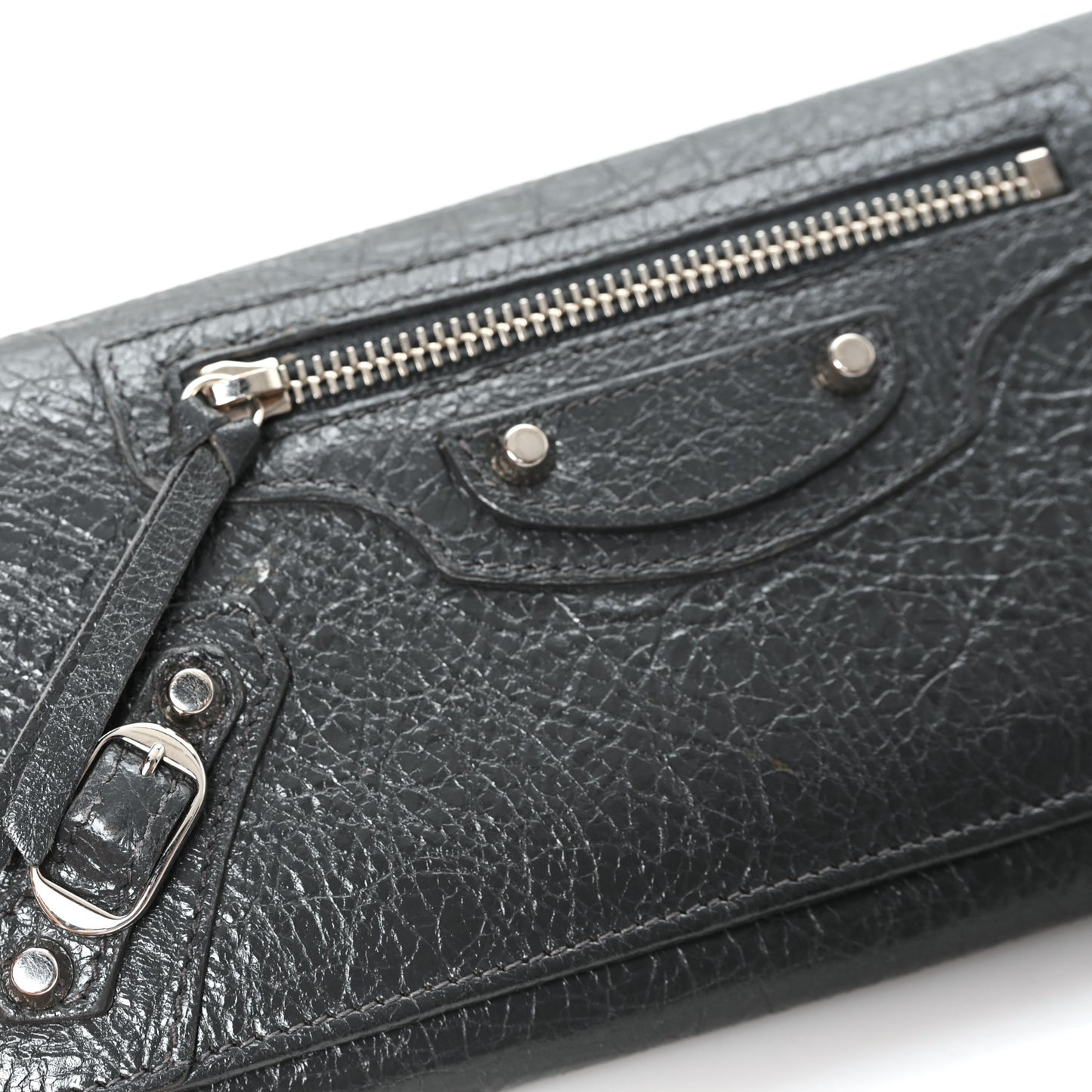 Agneau Classic Silver Hardware Money Wallet Gris Fossile