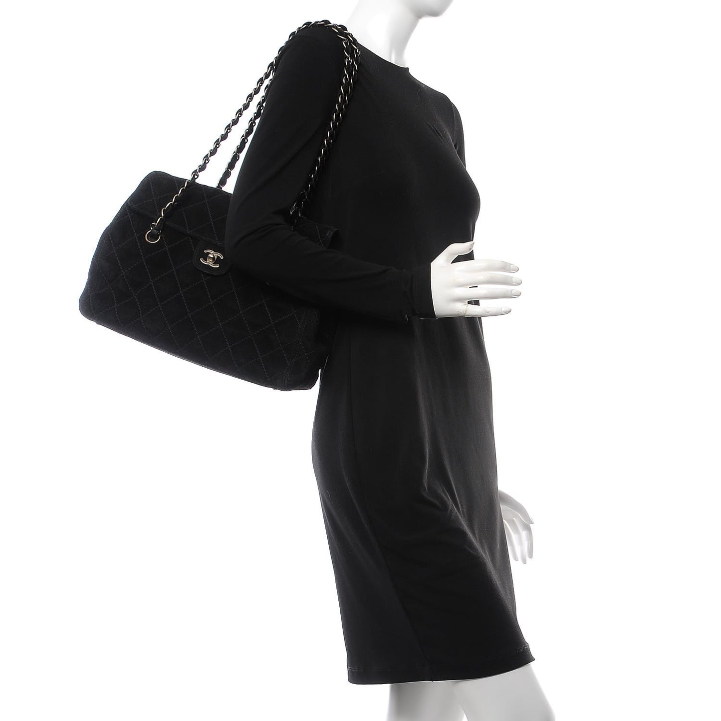 Suede Stitched Single Flap Black