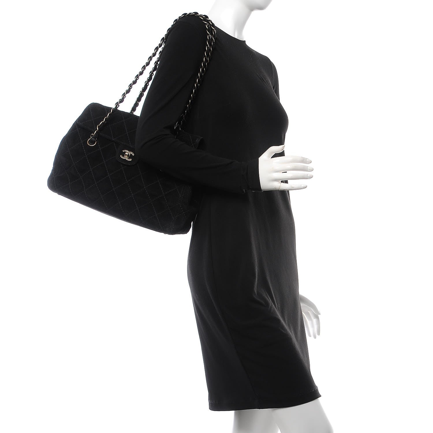 Chanel Suede Stitched Single Flap Black 2 of 15