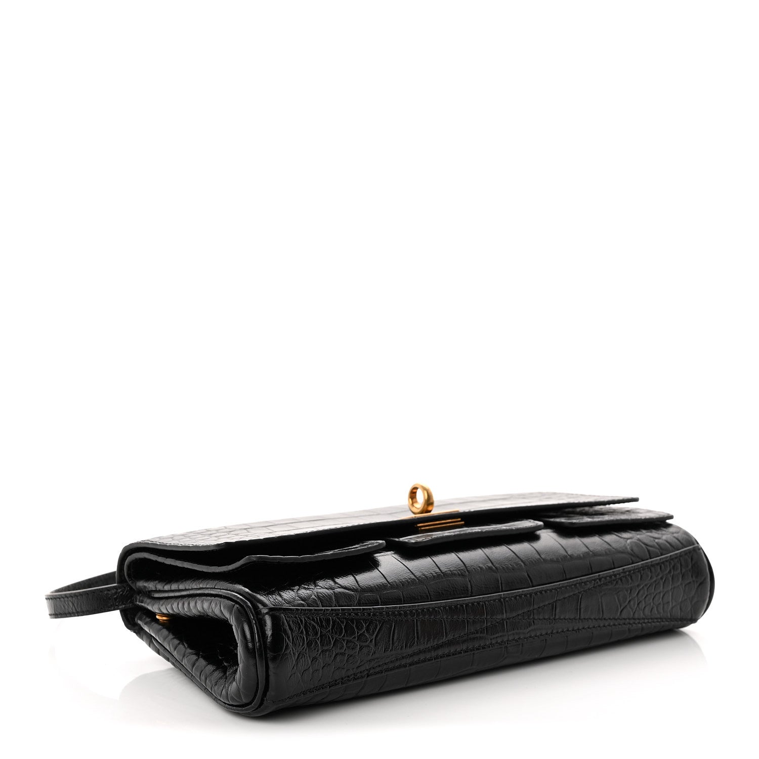 Balenciaga Crocodile Embossed Small Bel Air Clutch On Strap Black 4 of 9