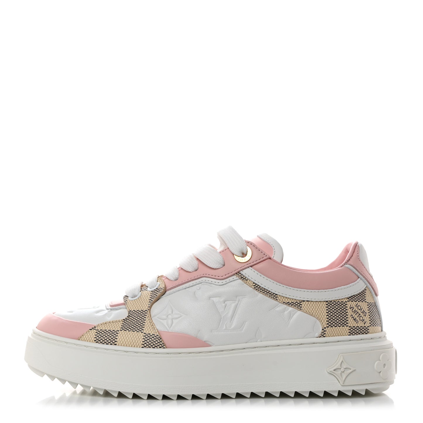 Monogram Embossed Calfskin Damier Azur Time Out Sneakers 36 Rose Clair Pink