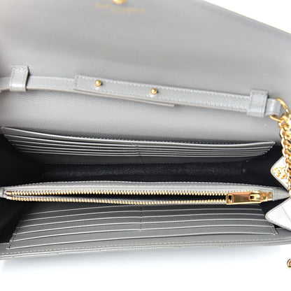 Saint Laurent Grain De Poudre Matelasse Chevron Monogram Chain Wallet Oyster Grey 4 of 13