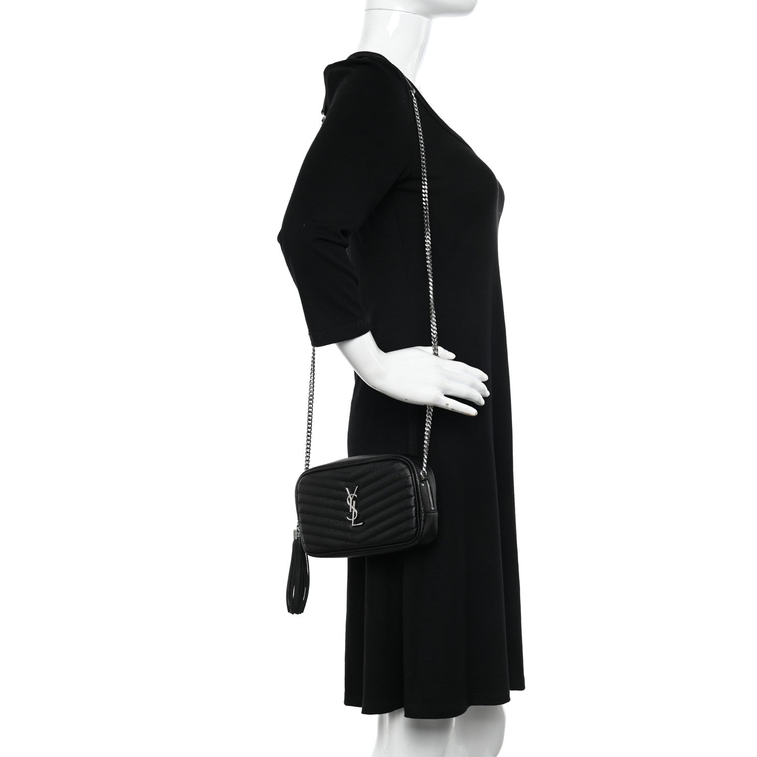 Saint Laurent Grain De Poudre Matelasse Monogram Mini Lou Camera Bag Black 2 of 11