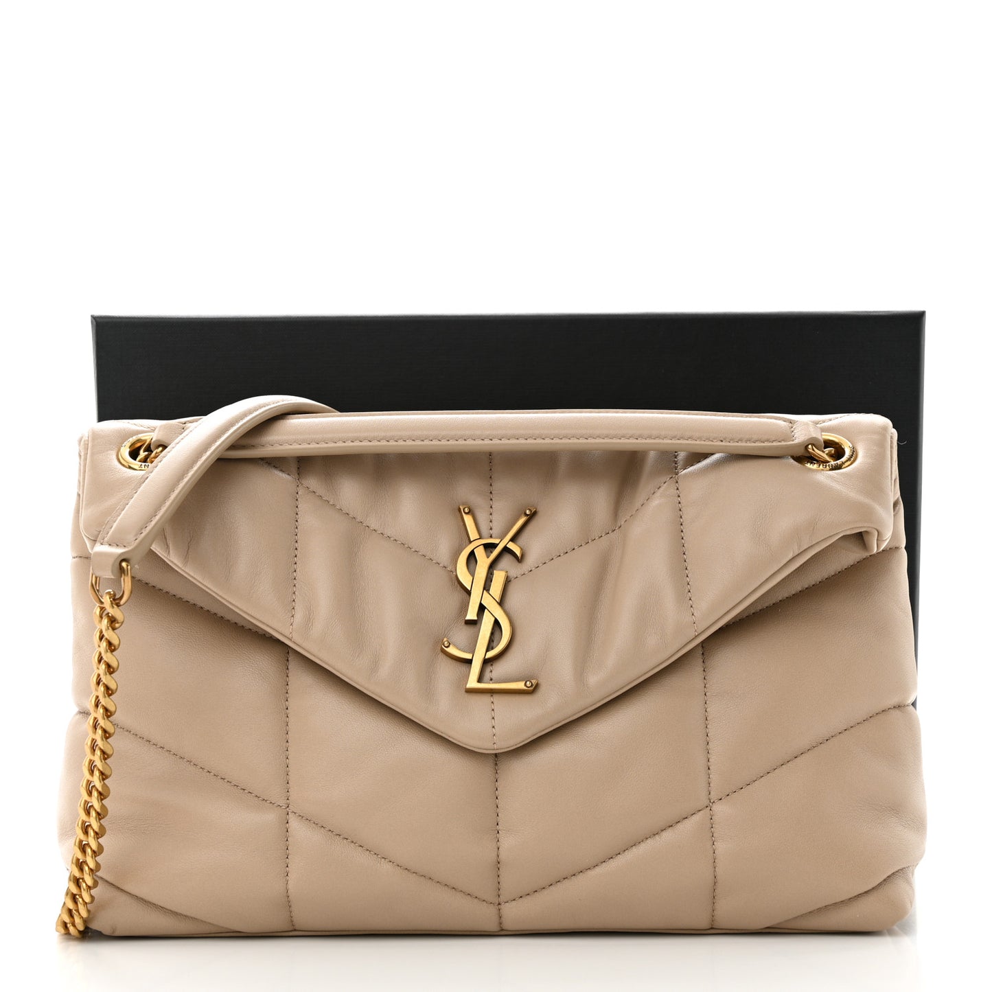 Lambskin Quilted Small Loulou Puffer Monogram Chain Satchel Dark Beige