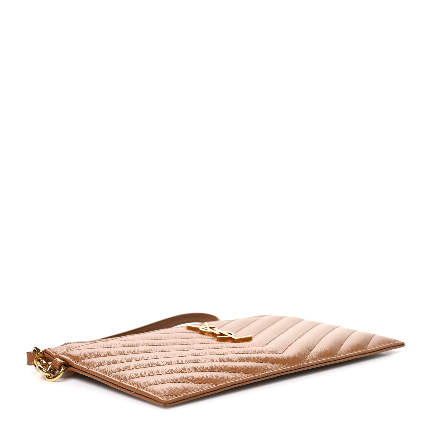 Saint Laurent Grain De Poudre Chevron Monogram Large Bill Pouch Dark Natural 4 of 7