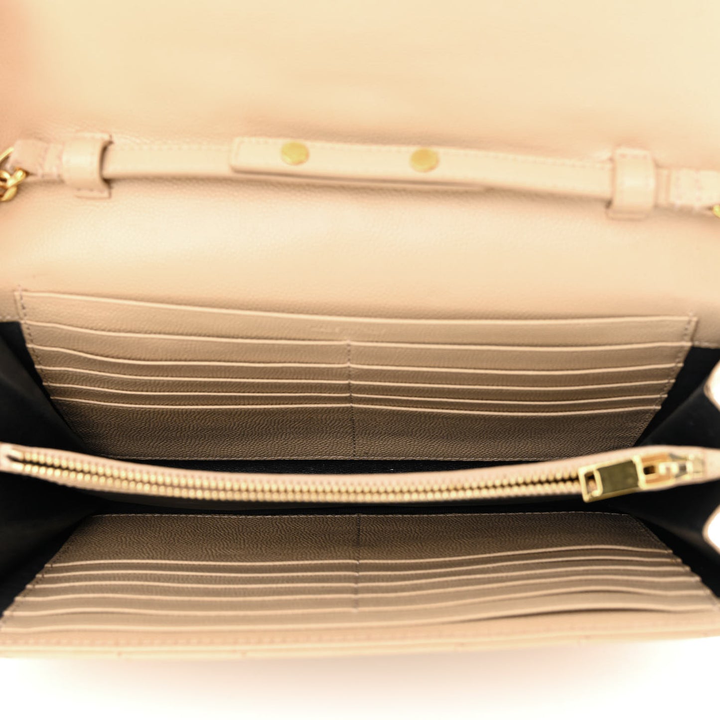 Grain De Poudre Matelasse Chevron Monogram Chain Wallet Dark Beige