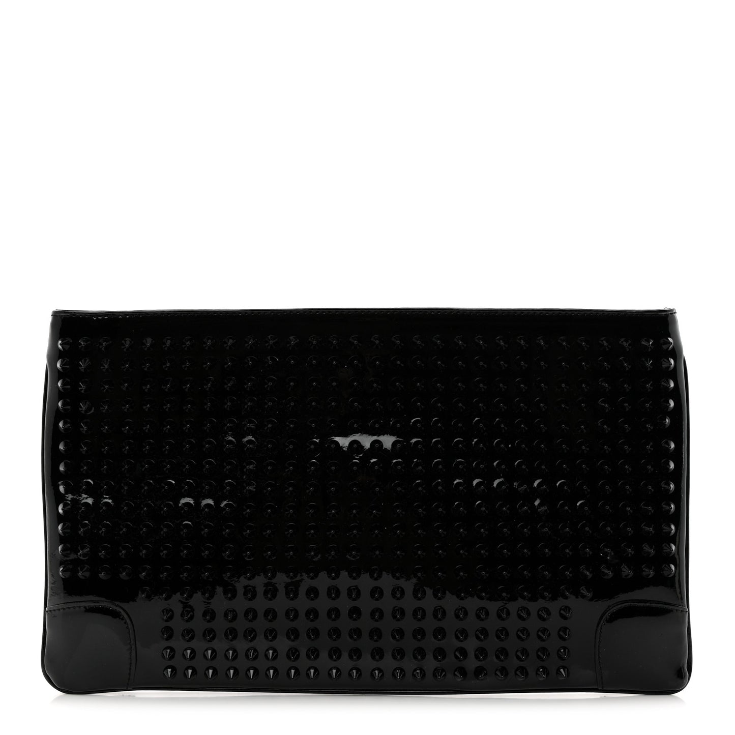Patent Calfskin Studded Loubiposh Chain Clutch Black