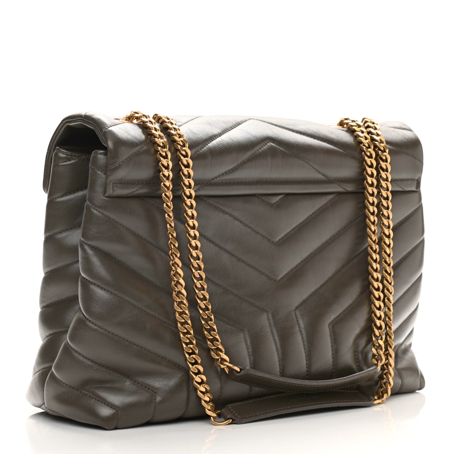 Calfskin Y Quilted Monogram Medium Loulou Chain Satchel Dark Khaki