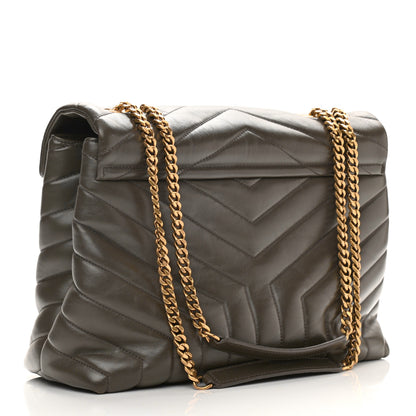Saint Laurent Calfskin Y Quilted Monogram Medium Loulou Chain Satchel Dark Khaki 3 of 12