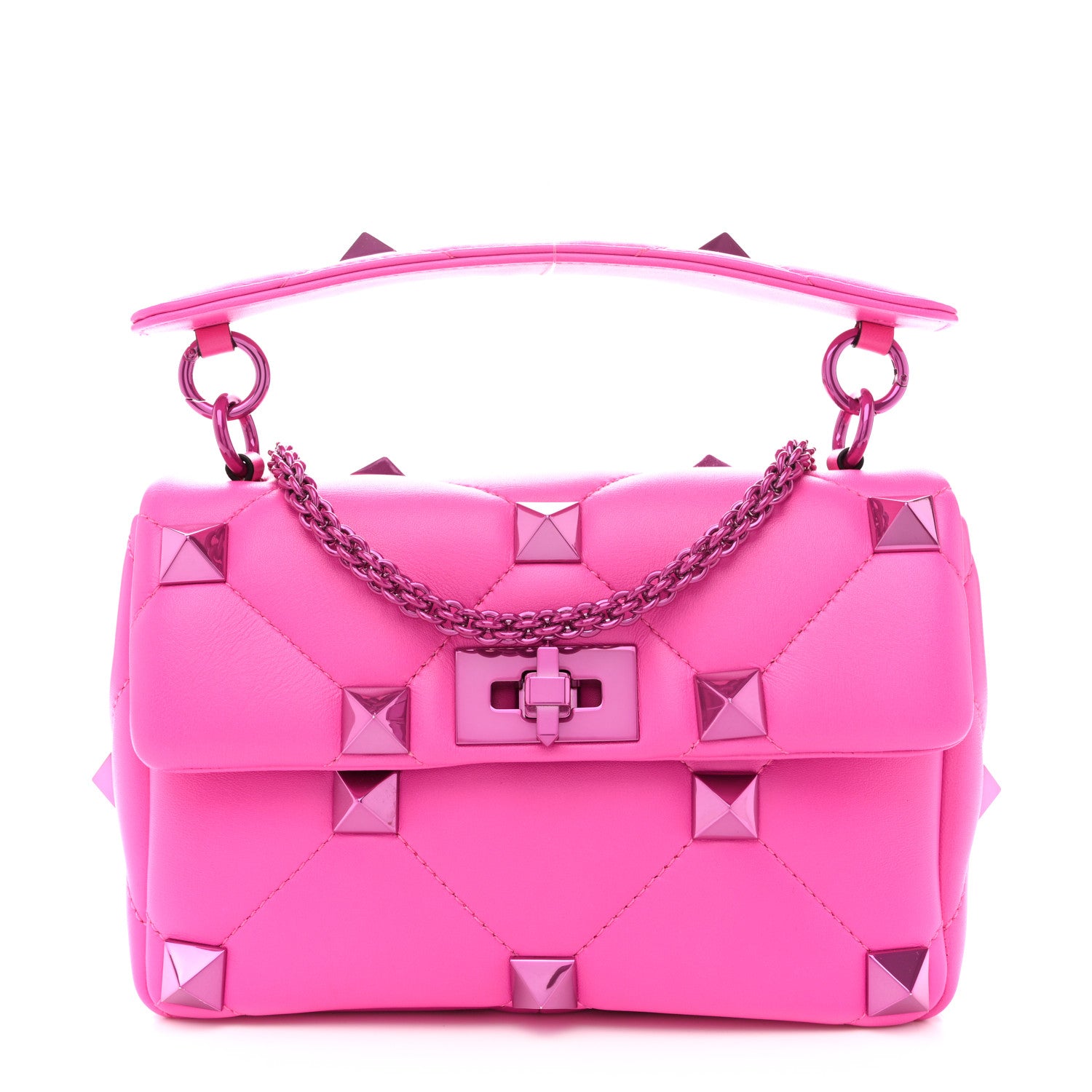 Valentino Garavani Nappa Lacquer Monochrome Medium Roman Stud Shoulder Bag Pink PP 1 of 9