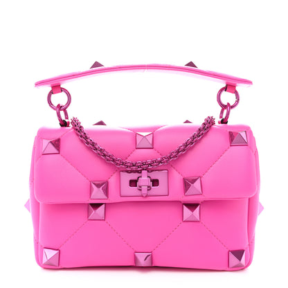 Valentino Garavani Nappa Lacquer Monochrome Medium Roman Stud Shoulder Bag Pink PP 1 of 9