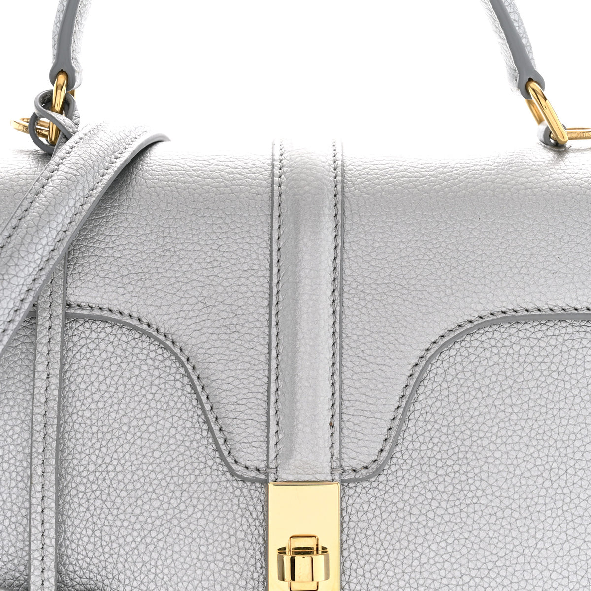 Laminated Grained Calfskin 16 Top Handle Bag Silver