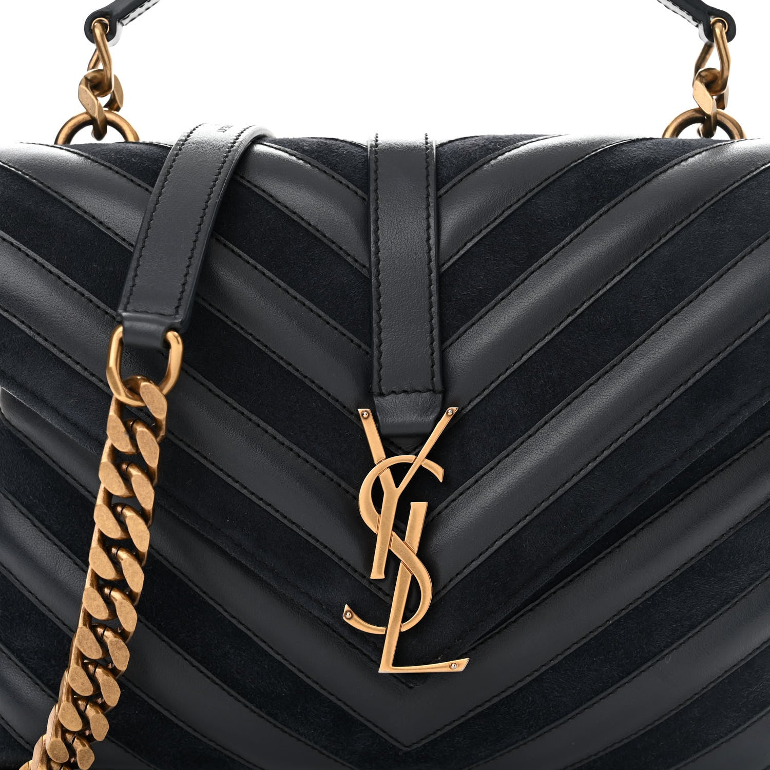 Saint Laurent Calfskin Suede Matelasse Chevron Monogram Medium College Bag Marine 8 of 11