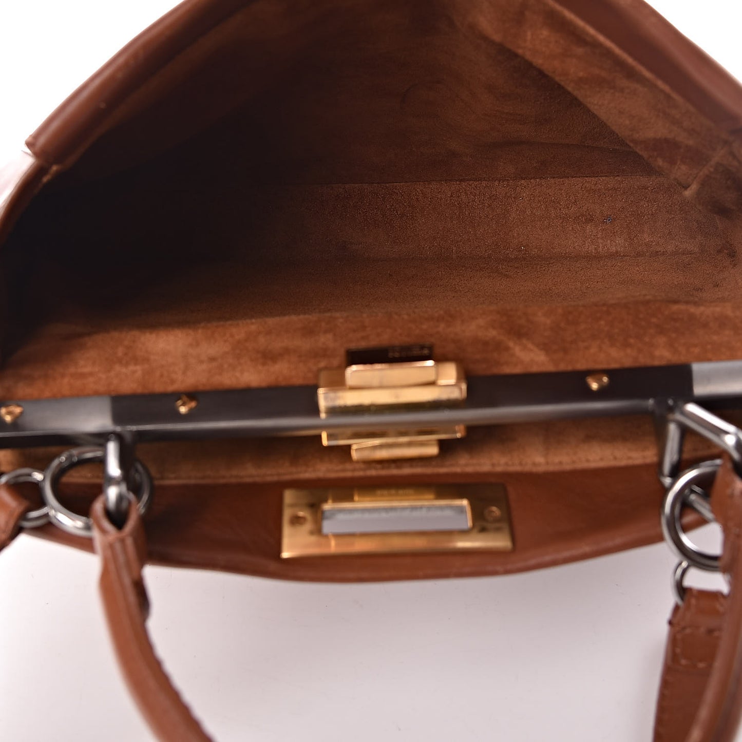 Vitello Suede Medium Peekaboo Iconic Satchel Cuoio Rame Moro