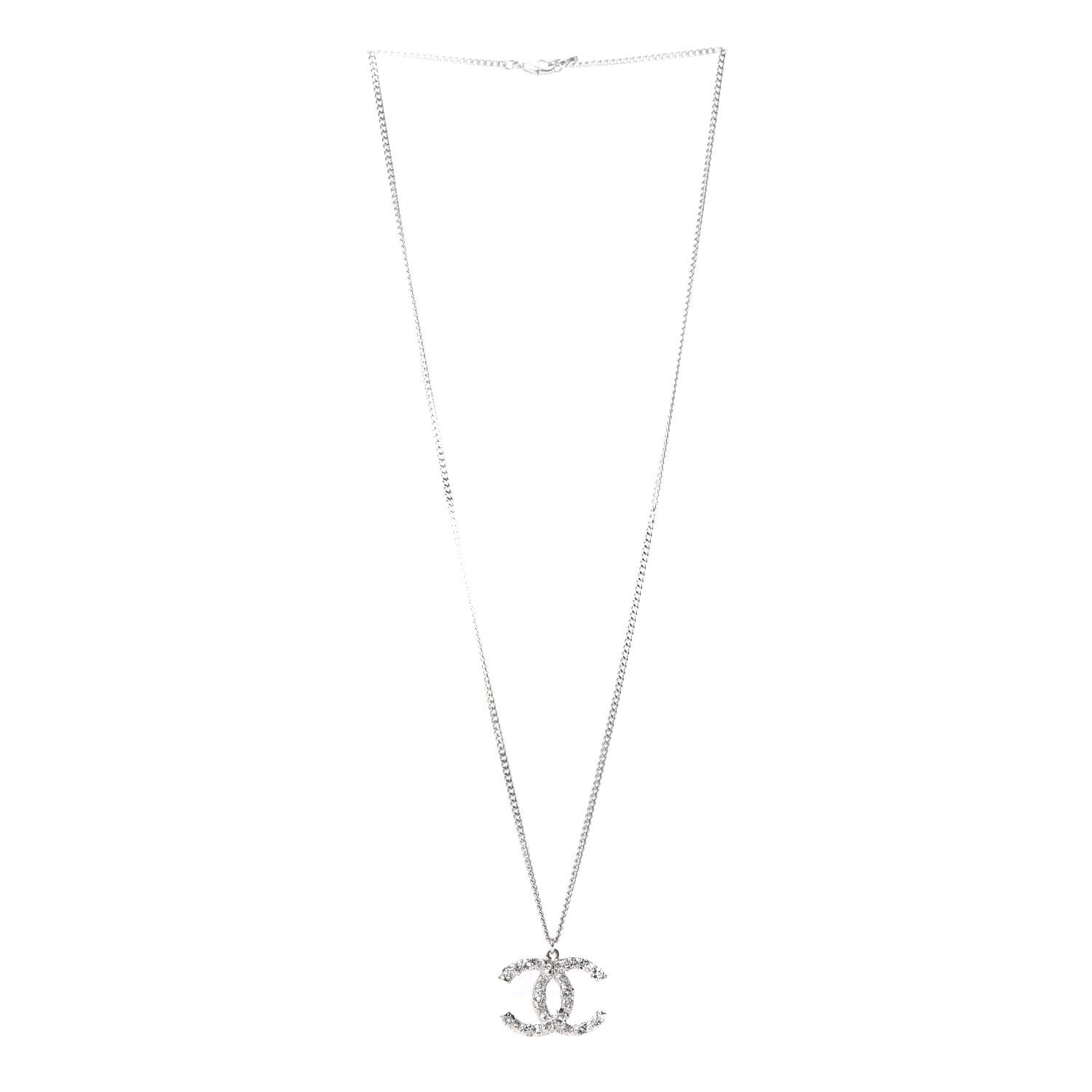 Chanel Crystal Large CC Necklace Silver 3 of 4