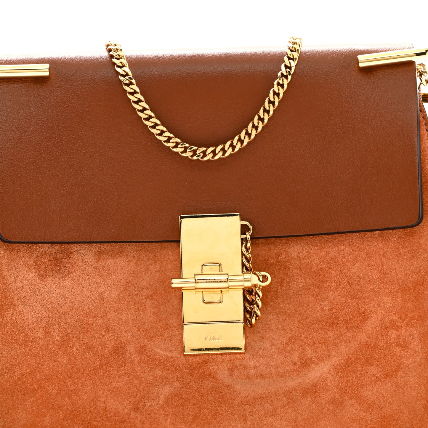 Suede Smooth Calfskin Drew Shoulder Bag Classic Tobacco