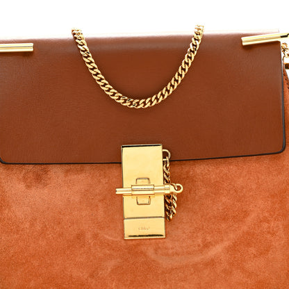 Chloe Suede Smooth Calfskin Drew Shoulder Bag Classic Tobacco 7 of 9