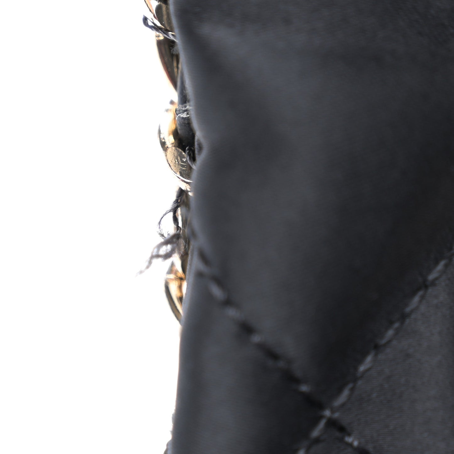 Satin Quilted Large Chain All Over Flap Bag Black Black