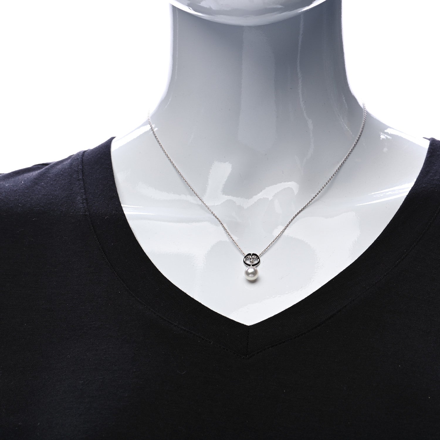 Mikimoto 18K White Gold Diamond Akoya Pearl 7mm Heart Drop Pendant Necklace 2 of 6