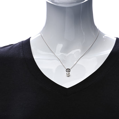 Mikimoto 18K White Gold Diamond Akoya Pearl 7mm Heart Drop Pendant Necklace 2 of 6