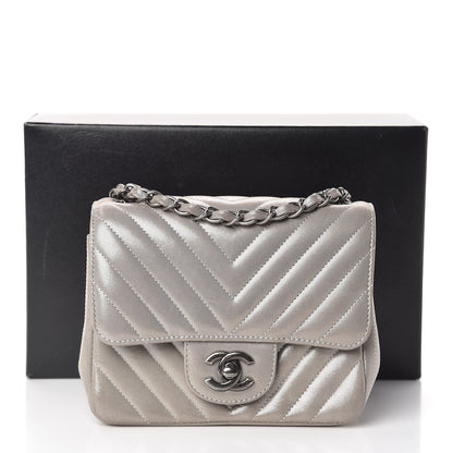 Chanel Iridescent Calfskin Chevron Quilted Mini Square Flap Silver 11 of 11