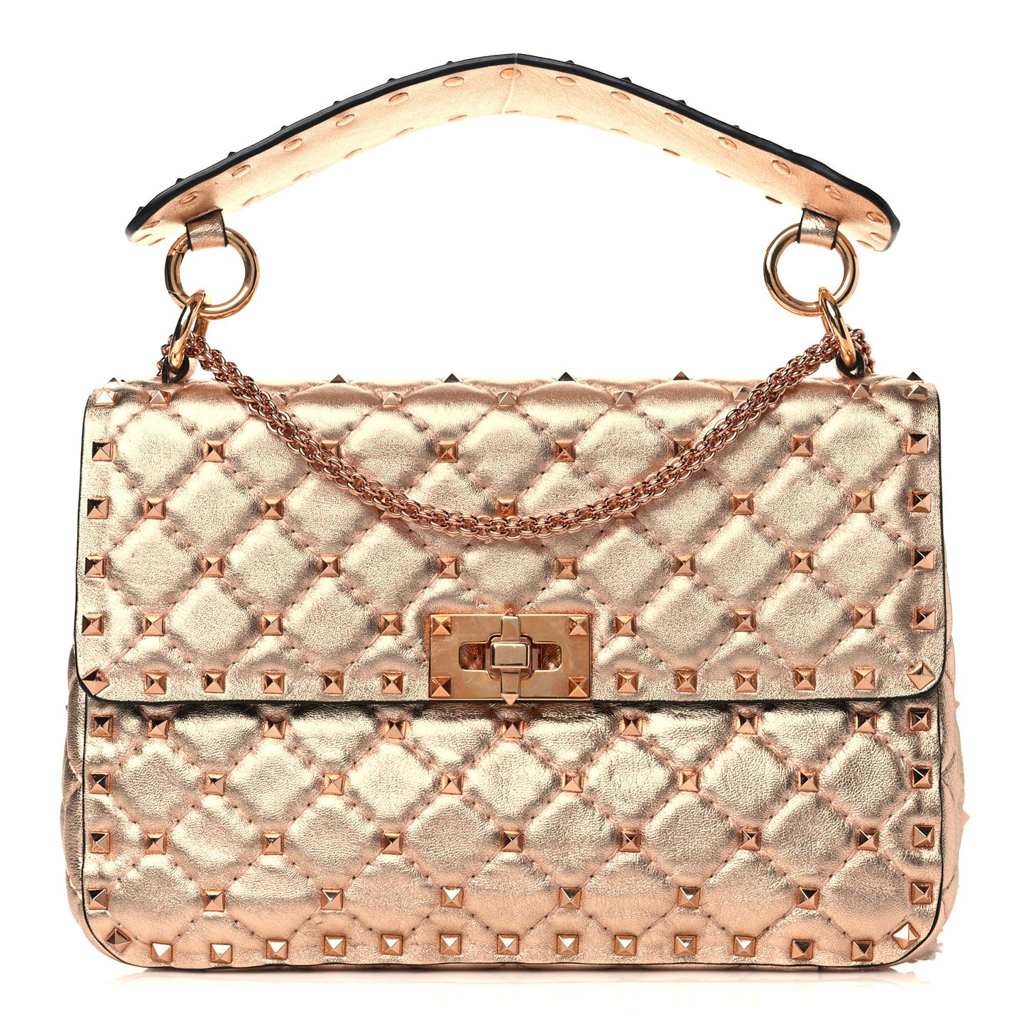 Metallic Nappa Medium Rockstud Spike Shoulder Bag Rame