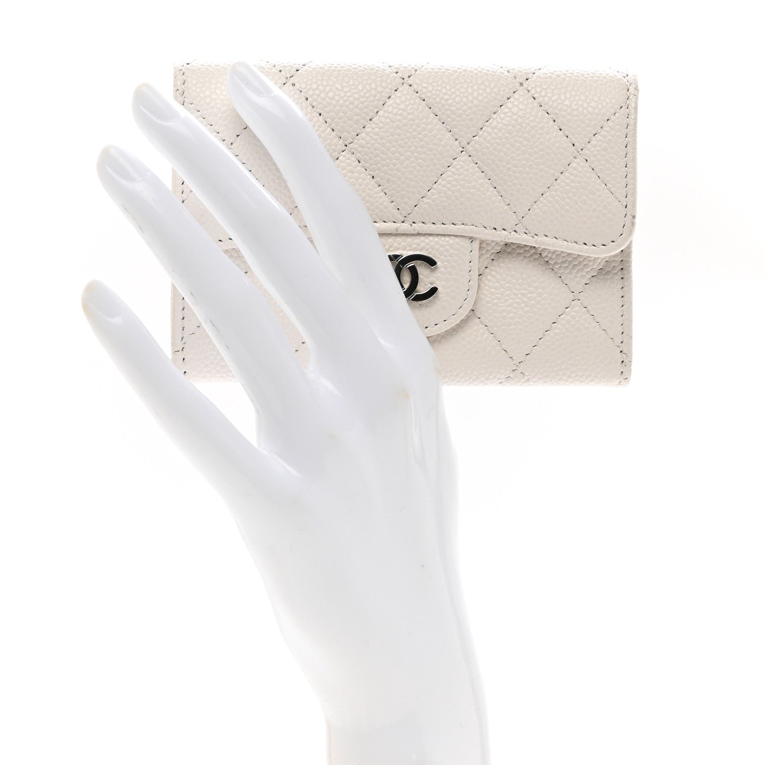 Chanel Caviar Quilted Flap Card Holder Wallet White 2 of 8