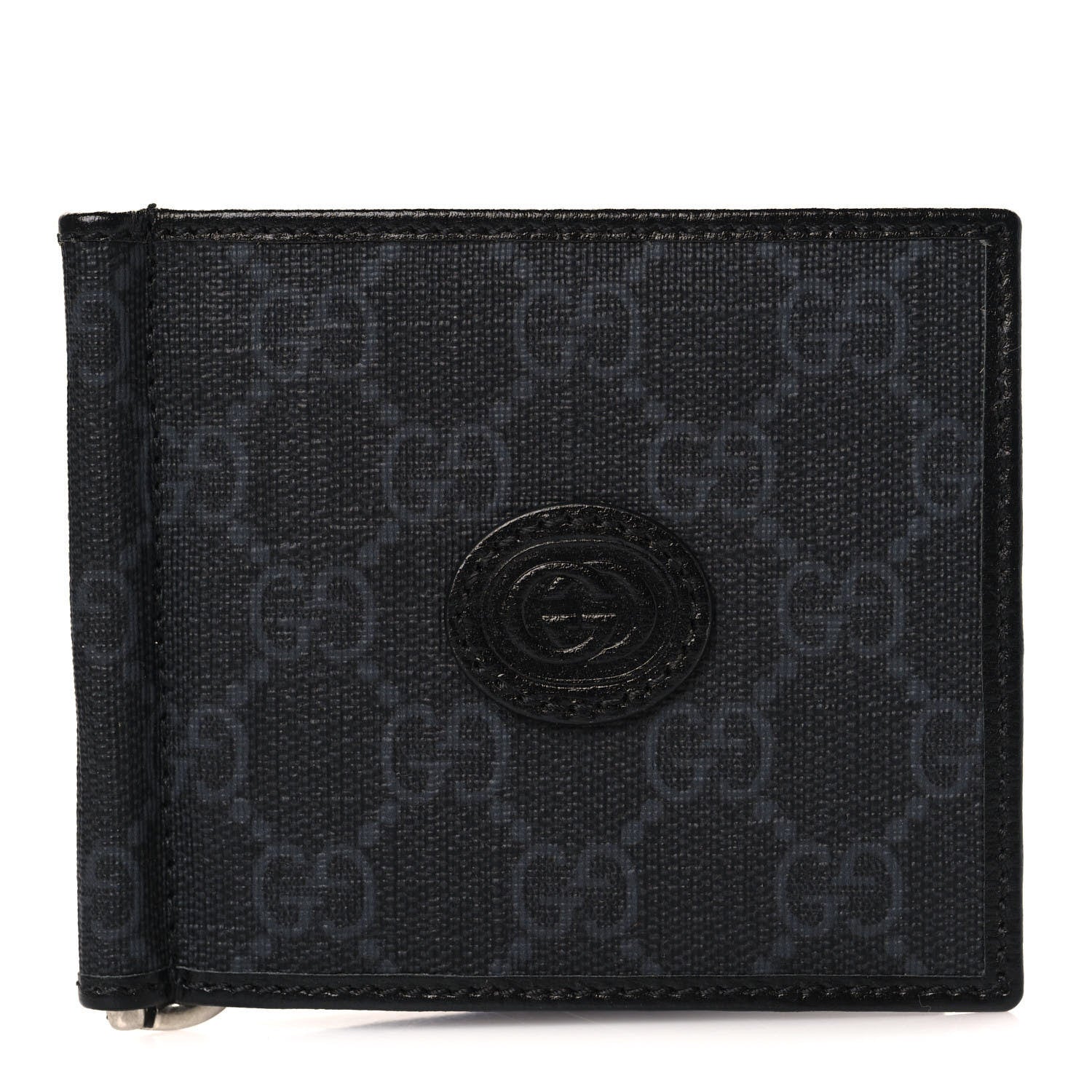 Gucci GG Supreme Monogram Retro Interlocking G Money Clip Black Grey 1 of 7