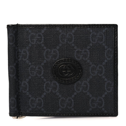 Gucci GG Supreme Monogram Retro Interlocking G Money Clip Black Grey 1 of 7