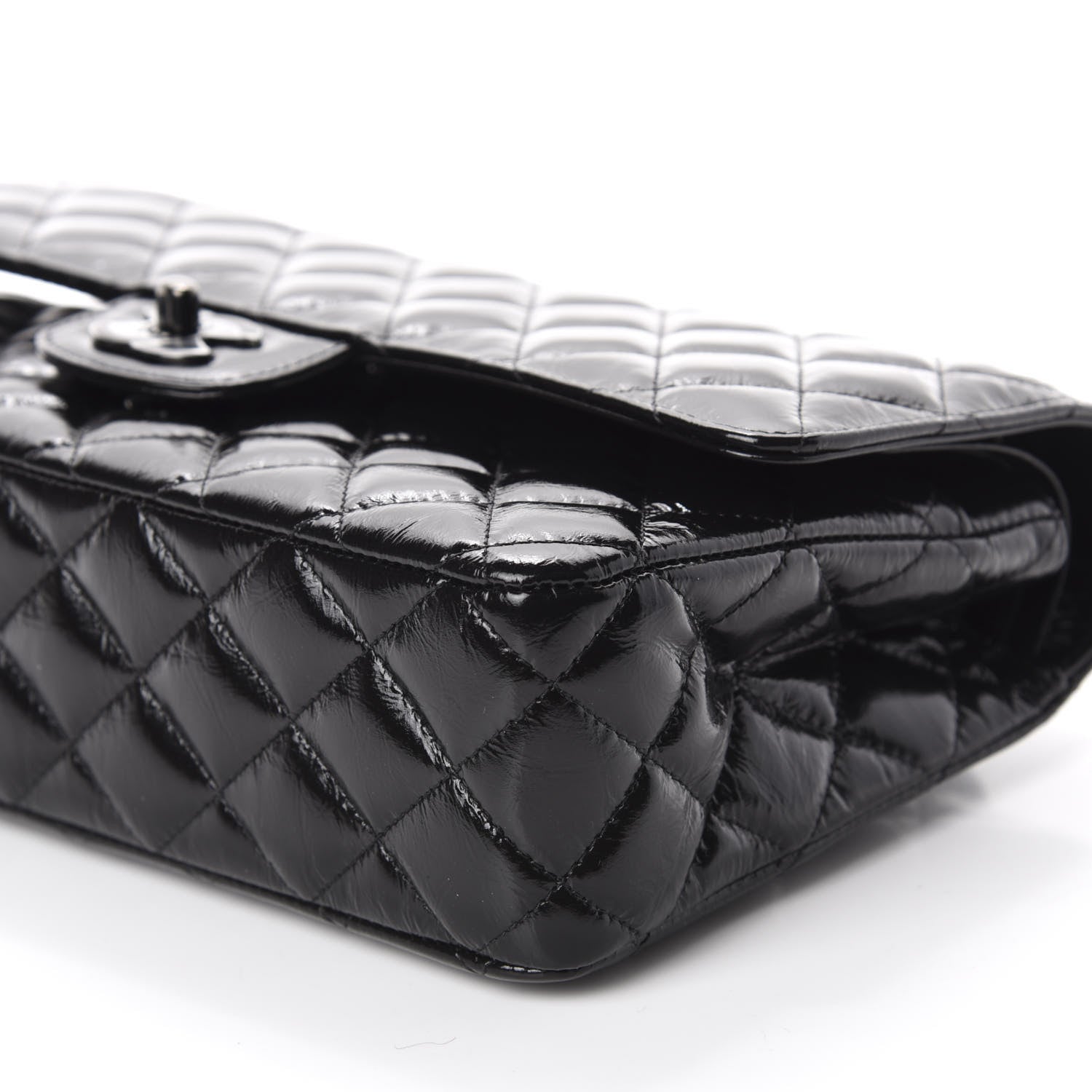 Chanel Shiny Crumpled Calfskin Quilted Medium Double Flap So Black 7 of 11