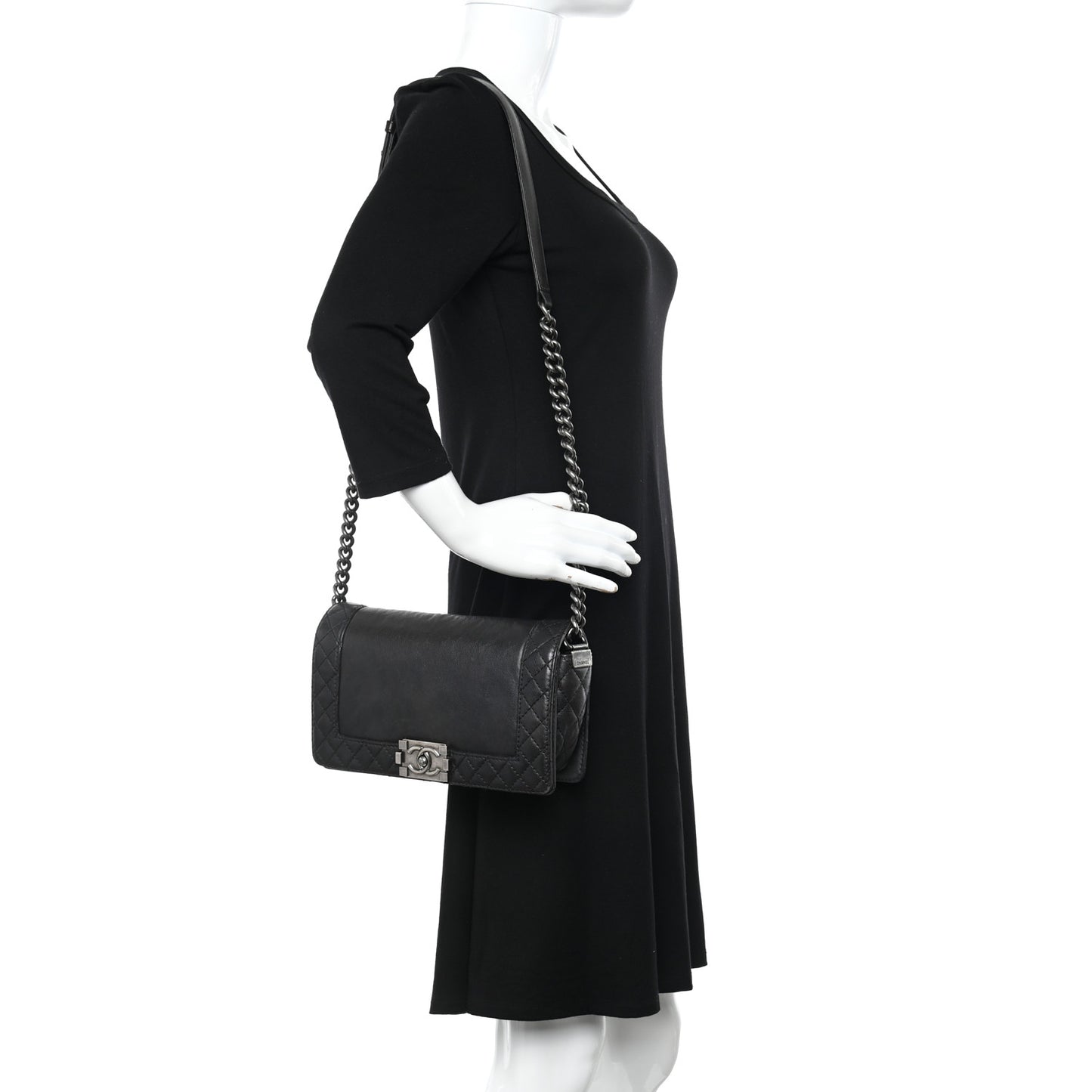 Calfskin Medium Boy Reverso Flap Black