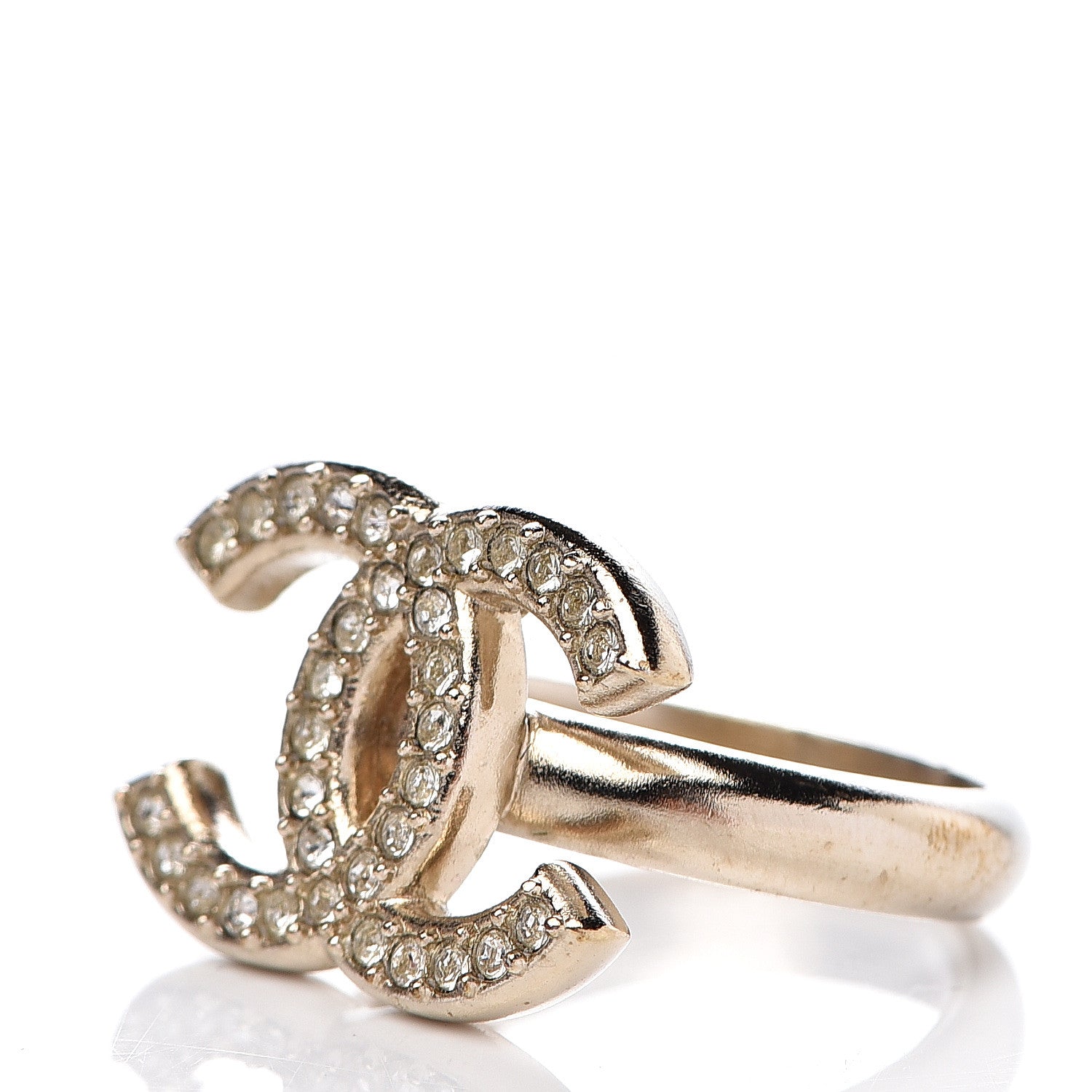 Chanel Crystal CC Ring 49 4.75 Gold 3 of 4
