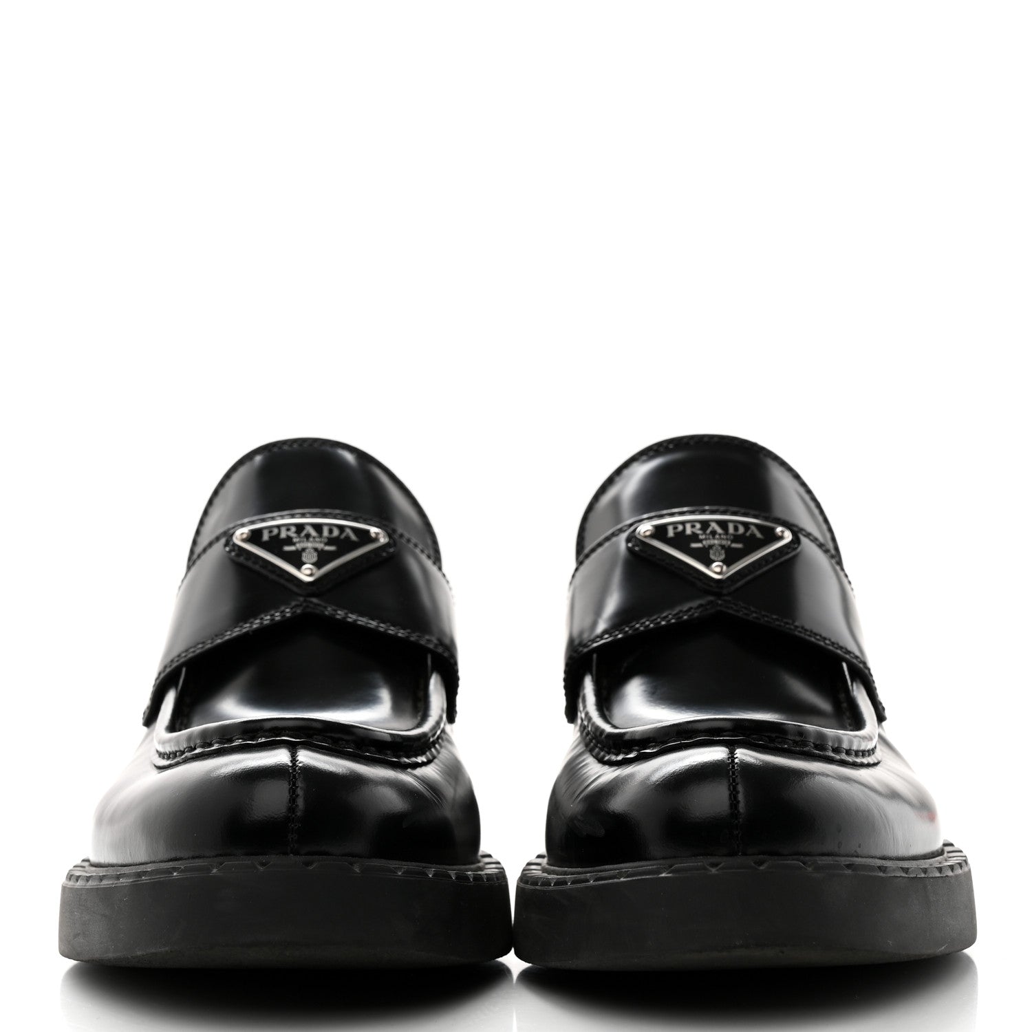 Prada Spazzolato Metal Triangle Logo 50mm Loafers 39.5 Black 2 of 10