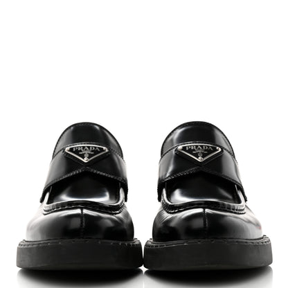 Prada Spazzolato Metal Triangle Logo 50mm Loafers 39.5 Black 2 of 10